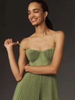 Pleated Spaghetti Strap Bustier Fit & Flare Maxi Dress - Image 4