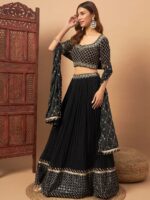 Mirror Embellished Flared Lehenga With Choli & Dupatta - Image 3