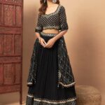 Mirror Embellished Flared Lehenga With Choli & Dupatta