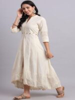 Women Pure Cotton Mandarin Collar Fit and Flare Dress - Image 3