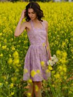 Floral Printed Backless Halter Neck Fit & Flare Dress - Image 3