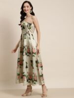 Beige & Peach-Coloured Floral One Shoulder Layered Maxi Dress - Image 3