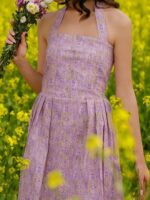 Floral Printed Backless Halter Neck Fit & Flare Dress - Image 2