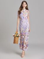 Floral Print Flutter Sleeve Maxi Dress - Image 4