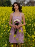 Floral Printed Backless Halter Neck Fit & Flare Dress