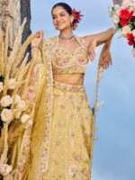 Yellow Embroidered Tissue Sequinned Ready To Wear Lehenga & Blouse With Dupatta - Image 2