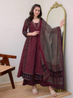Women Maroon Viscose Rayon Kurta Sets