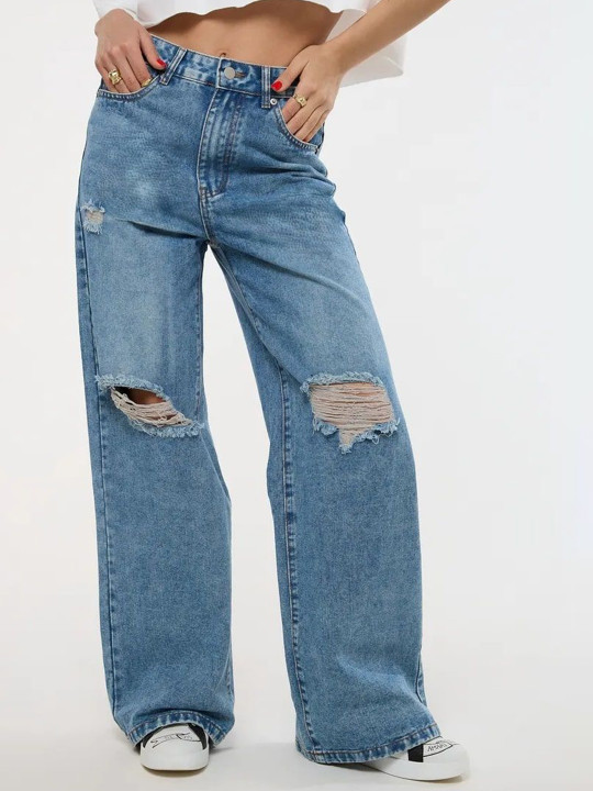 Women Smart Baggy High-Rise Mildly Distressed Light Fade Stretchable Jeans