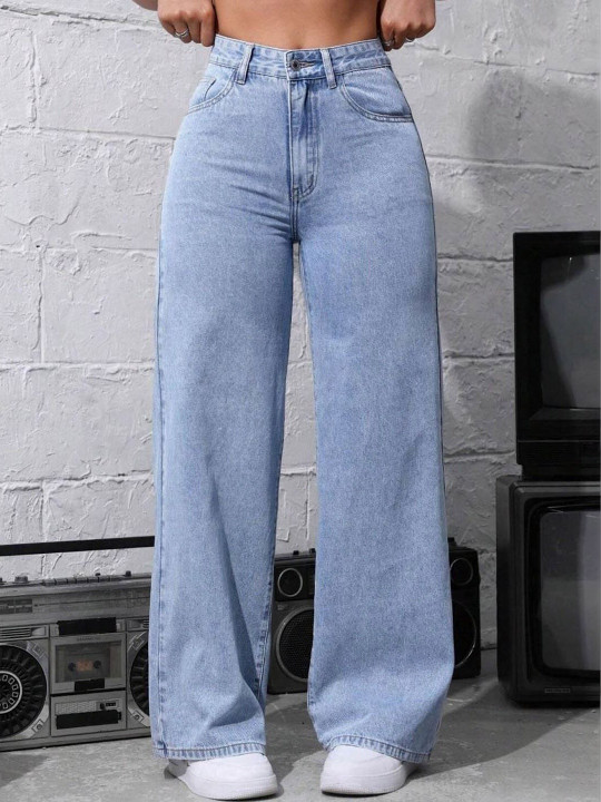 Women Jean Wide Leg High-Rise Light Fade Stretchable Jeans