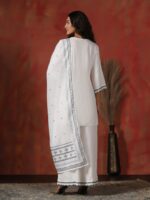 Women Liva Off White Embroidered Kurta Comfort Pant Dupatta - Image 2