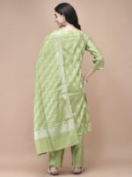 Women Cotton Jacquard Green Woven Kurta Comfort Pant Dupatta - Image 2