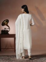 Women Viscose Organza White Embroidered Kurta Comfort Pant Dupatta - Image 2