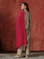 Women Silk Blend Beige Embroidered Kurta Comfort Pant Dupatta - Image 2