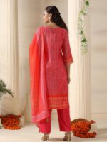 Women Chanderi Pink Bandhani Print embroidered Kurta Comfort Pant Dupatta - Image 2